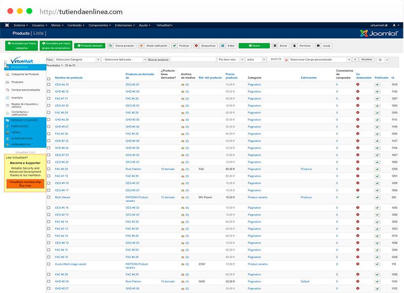 Características Generales VirtueMart