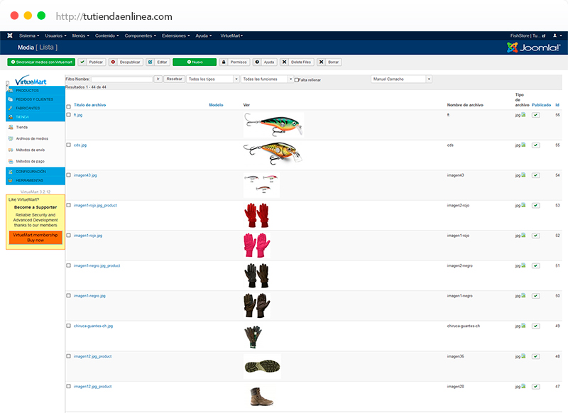Características de la Administración VirtueMart